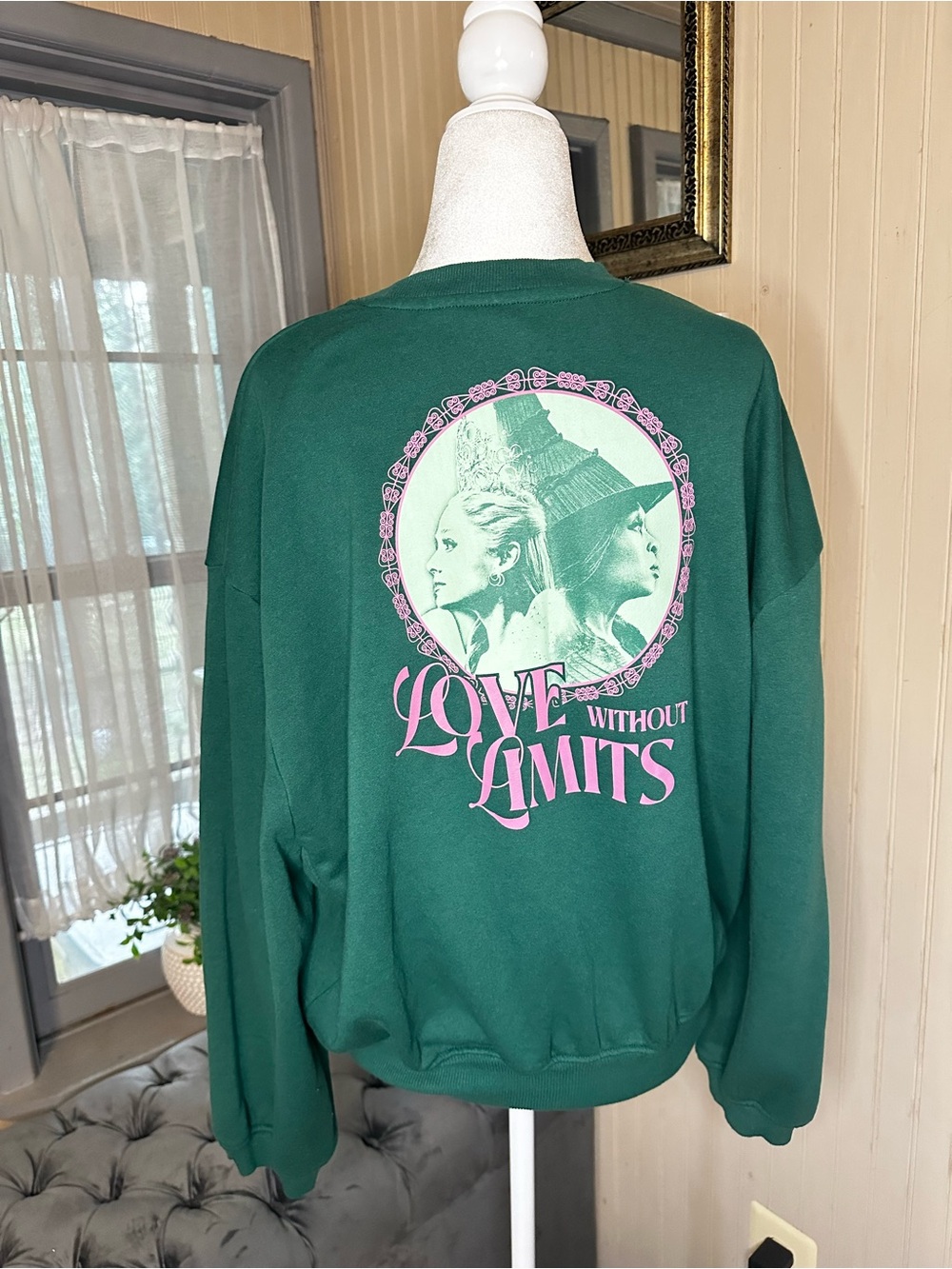 Wicked Love Without Limits Graphic Sweatshirt Green Pink Oversized Crewneck XS